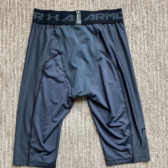 Men's Small Under Armour Heatgear Baseball Compression Sliding Shorts Gray Black - Picture 3 of 4